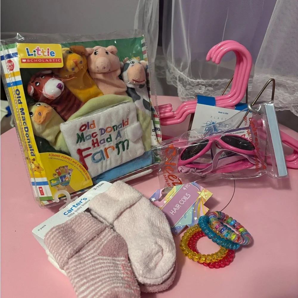 Pink Stuff.. Girls Stuff/Carter's Chenille socks UVeez Sunglasses/Hangers.